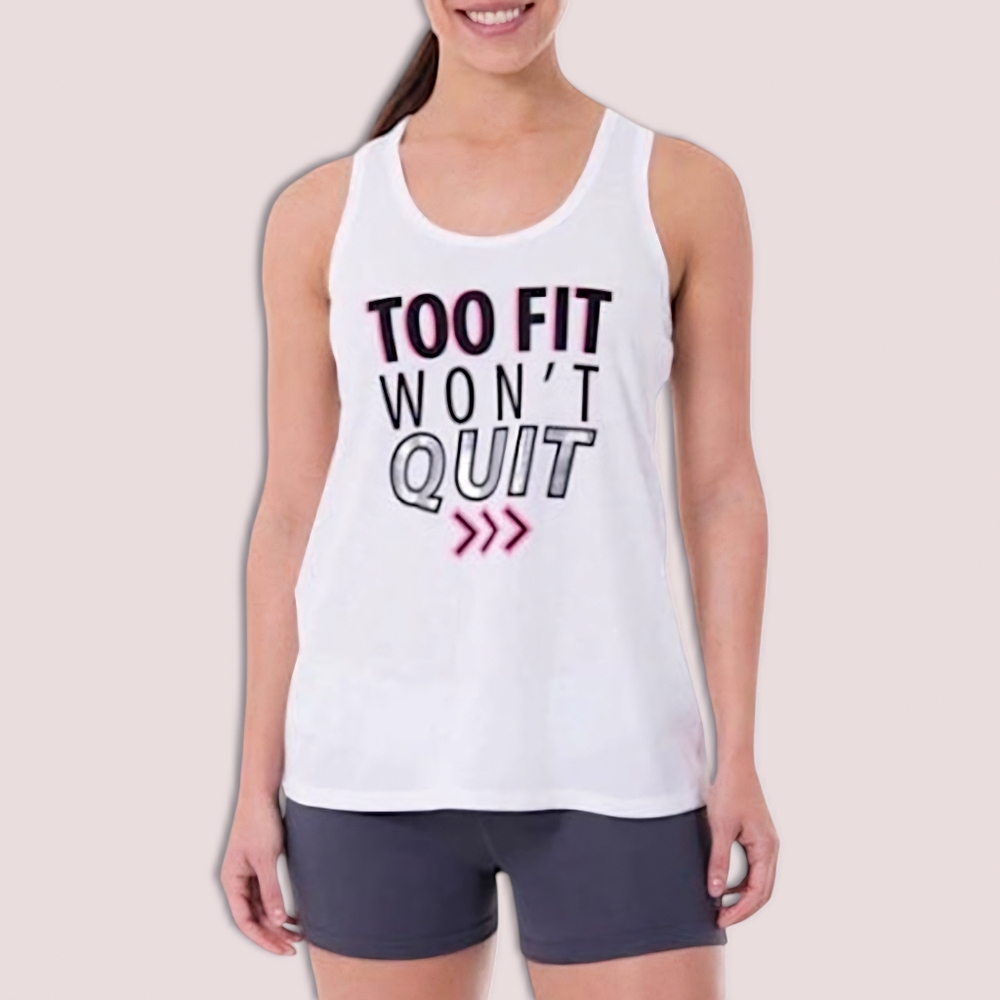 Athletic Works White Workout Tank Top Too Fit Wont Quit Small Racerback Style